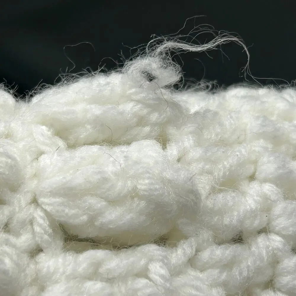 Handmade Crochet‎ Knit Solid White Afghan 62x76